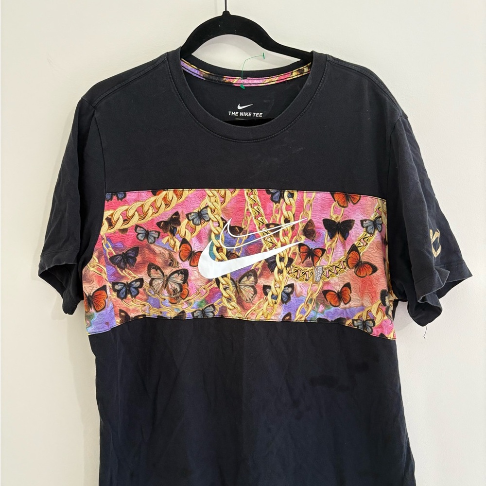 Nike Black and Pink Short Sleeve Tee with Vibrant Design